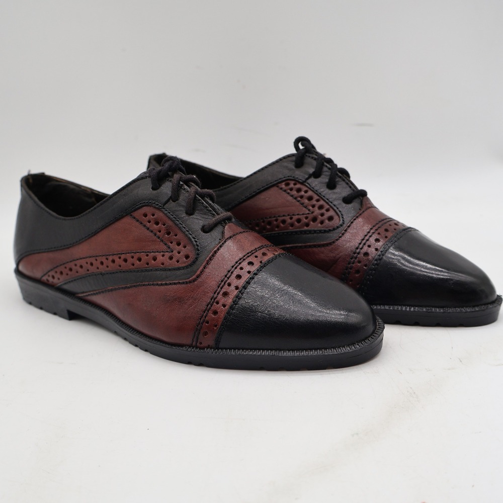 Made in Brazil Vintage Oxford Shoes Womens 5M Tone Wingtip Black Wine Leather